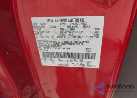 2010 Ford F-150 Fx4/Lariat/Xl/Xlt from USA, damaged, VIN 1FTFX1EV0AFC28790